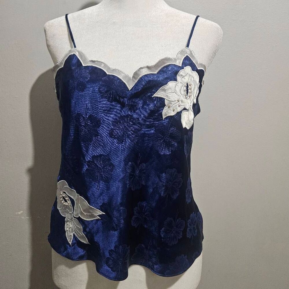 vintage Victoria's Secret blue satin floral camisole Size P